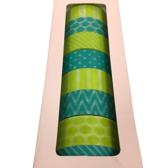 ELUM DESIGNS Washi Paper Tape Decorative Teal Lime 8 Rolls Scrapbooking NWT - Picture 2 of 5